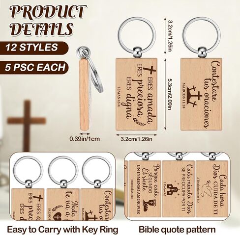 60 Pcs Spanish Christian Keychain Bulk Llaveros Cristianos En Español Inspirational Spanish Bible Verse Wooden Quotes Keychain Religious Player Gift for Women Men Teacher End of Year Gift in Kuwait