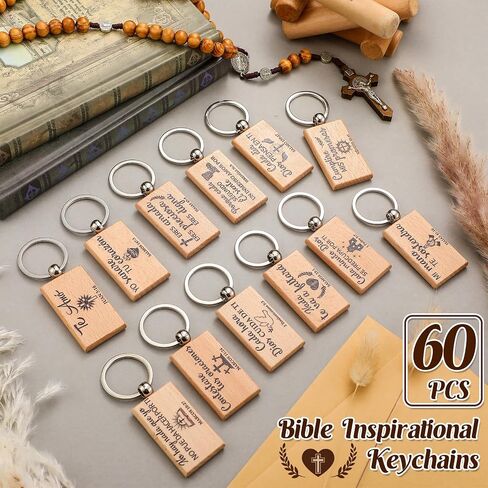 60 Pcs Spanish Christian Keychain Bulk Llaveros Cristianos En Español Inspirational Spanish Bible Verse Wooden Quotes Keychain Religious Player Gift for Women Men Teacher End of Year Gift in Kuwait
