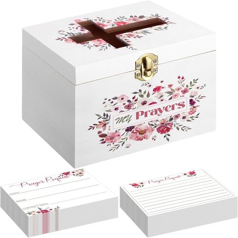 Prayer Request Box with 100 Pcs Prayer Cards 6.3 x 4.3 x 4 Inches Wooden Distressed Request Box for Easter First Communion Christian Gifts in Kuwait