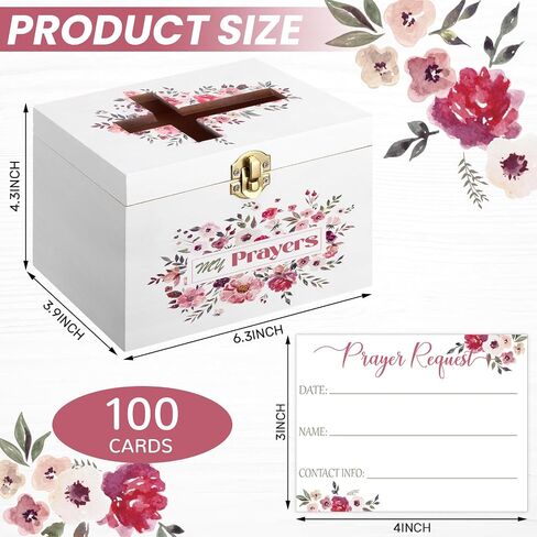 Prayer Request Box with 100 Pcs Prayer Cards 6.3 x 4.3 x 4 Inches Wooden Distressed Request Box for Easter First Communion Christian Gifts in Kuwait