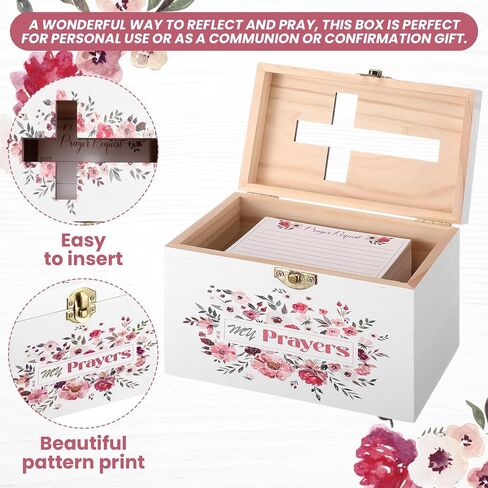 Prayer Request Box with 100 Pcs Prayer Cards 6.3 x 4.3 x 4 Inches Wooden Distressed Request Box for Easter First Communion Christian Gifts in Kuwait