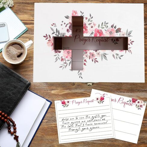 Prayer Request Box with 100 Pcs Prayer Cards 6.3 x 4.3 x 4 Inches Wooden Distressed Request Box for Easter First Communion Christian Gifts in Kuwait