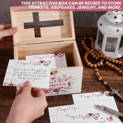Prayer Request Box with 100 Pcs Prayer Cards 6.3 x 4.3 x 4 Inches Wooden Distressed Request Box for Easter First Communion Christian Gifts in Kuwait