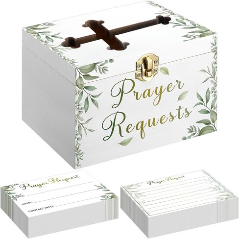 Prayer Request Box with 100 Pcs Prayer Cards 6.3 x 4.3 x 4 Inches Wooden Distressed Request Box for Easter First Communion Christian Gifts in Kuwait