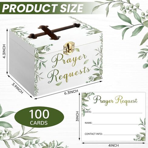 Prayer Request Box with 100 Pcs Prayer Cards 6.3 x 4.3 x 4 Inches Wooden Distressed Request Box for Easter First Communion Christian Gifts in Kuwait