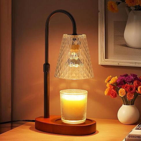 Candle Warmer Lamp with Timer: Electric Candles Warmers Adjustable Height Dimmable - Large Wax Candle Warmers Lamps Scented Flower Light - Home Decor Vintage Wood Base Shade Heat Modern Style Gold in Saudi Arabia