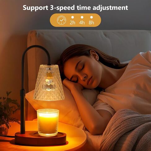 Candle Warmer Lamp with Timer: Electric Candles Warmers Adjustable Height Dimmable - Large Wax Candle Warmers Lamps Scented Flower Light - Home Decor Vintage Wood Base Shade Heat Modern Style Gold in Saudi Arabia