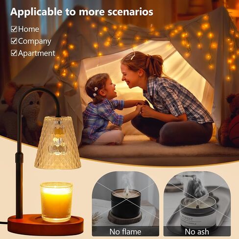 Candle Warmer Lamp with Timer: Electric Candles Warmers Adjustable Height Dimmable - Large Wax Candle Warmers Lamps Scented Flower Light - Home Decor Vintage Wood Base Shade Heat Modern Style Gold in Saudi Arabia