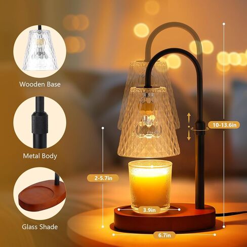 Candle Warmer Lamp with Timer: Electric Candles Warmers Adjustable Height Dimmable - Large Wax Candle Warmers Lamps Scented Flower Light - Home Decor Vintage Wood Base Shade Heat Modern Style Gold in Saudi Arabia