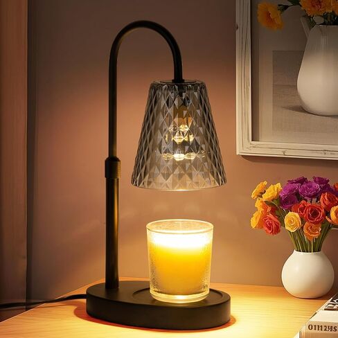 Candle Warmer Lamp with Timer: Electric Candles Warmers Adjustable Height Dimmable - Large Wax Candle Warmers Lamps Scented Flower Light - Home Decor Vintage Wood Base Shade Heat Modern Style Gold in Saudi Arabia
