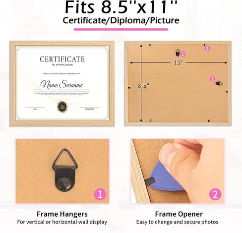 HOMERHYME Diploma Frame, 8.5 by 11 Black Picture Frames, Certificate Frame with Clear Plexiglass, 8.5 x 11 Photo Award Document Degree Record Frames for Collage Gallery Wall Display, 2 Pack in Kuwait