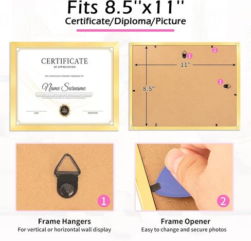 HOMERHYME Diploma Frame, 8.5 by 11 Black Picture Frames, Certificate Frame with Clear Plexiglass, 8.5 x 11 Photo Award Document Degree Record Frames for Collage Gallery Wall Display, 2 Pack in Kuwait