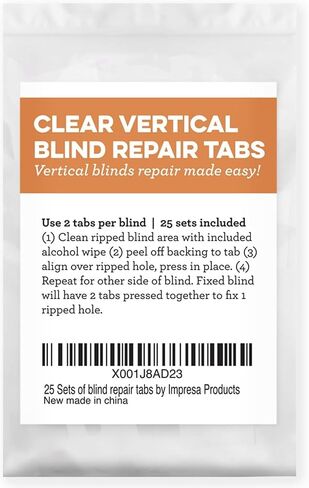 Impresa Clear Vertical Blind Repair Tabs - 20 Clear, Stick-On Tabs (10 Sets) with 2 Alcohol Wipes - Great for Sliding Door, Window, Patio Blinds - Simple Blind Fixing Solution in Saudi Arabia