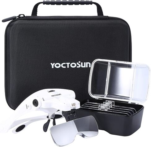 YOCTOSUN Magnifying Glasses with Light for Close Work, Head Magnifier with 5 Interchangeable Lenses and 2 LED Lights, Hands Free Head Mount Magnifying Glass for Crafts, Cross Stitch, Jewelry in Kuwait