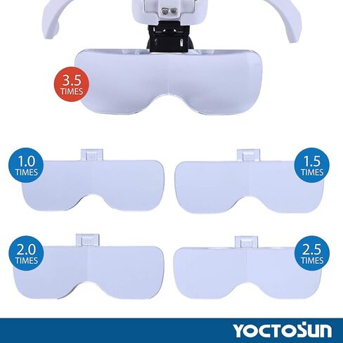 YOCTOSUN Magnifying Glasses with Light for Close Work, Head Magnifier with 5 Interchangeable Lenses and 2 LED Lights, Hands Free Head Mount Magnifying Glass for Crafts, Cross Stitch, Jewelry in Kuwait
