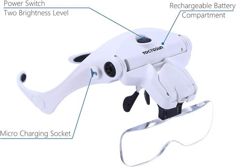 YOCTOSUN Magnifying Glasses with Light for Close Work, Head Magnifier with 5 Interchangeable Lenses and 2 LED Lights, Hands Free Head Mount Magnifying Glass for Crafts, Cross Stitch, Jewelry in Kuwait