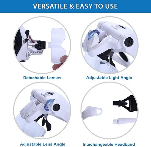 YOCTOSUN Magnifying Glasses with Light for Close Work, Head Magnifier with 5 Interchangeable Lenses and 2 LED Lights, Hands Free Head Mount Magnifying Glass for Crafts, Cross Stitch, Jewelry in Kuwait