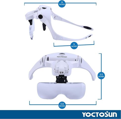 YOCTOSUN Magnifying Glasses with Light for Close Work, Head Magnifier with 5 Interchangeable Lenses and 2 LED Lights, Hands Free Head Mount Magnifying Glass for Crafts, Cross Stitch, Jewelry in Kuwait