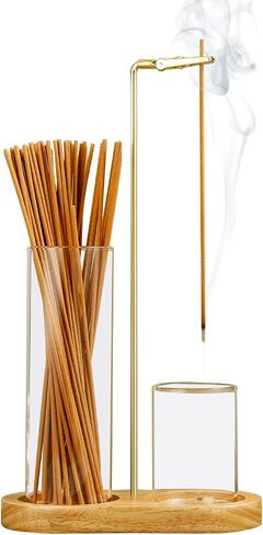 2 in 1 Incense Holder for Sticks, Anti-Ash Flying Incense Burne with Glass Ash Catcher and Incense Sticks Organizer for Meditation Yoga Spa Home Decor (Dark Base) in Saudi Arabia