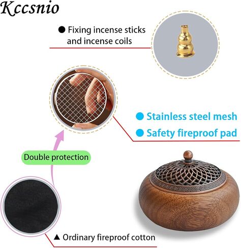 Acacia Wood Incense Burner for Cones & Coils, with Sticks Holder - 3-in-1, Zen Meditation Yoga Home Room Decor in Kuwait