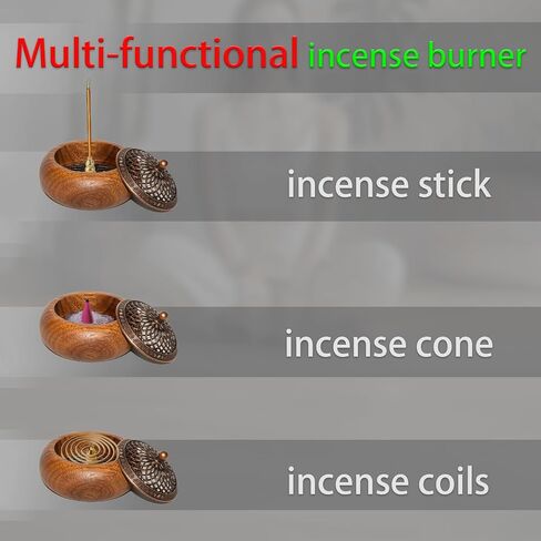 Acacia Wood Incense Burner for Cones & Coils, with Sticks Holder - 3-in-1, Zen Meditation Yoga Home Room Decor in Kuwait