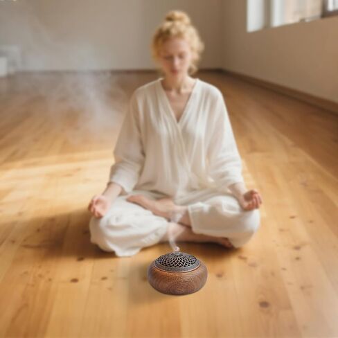 Acacia Wood Incense Burner for Cones & Coils, with Sticks Holder - 3-in-1, Zen Meditation Yoga Home Room Decor in Kuwait