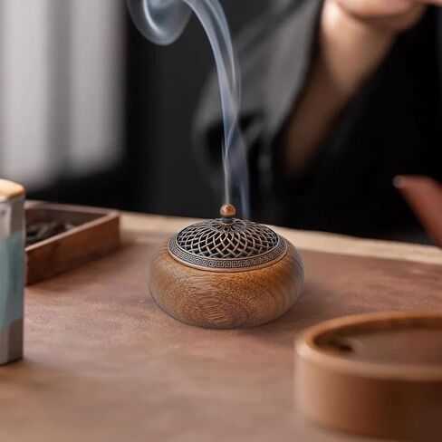 Acacia Wood Incense Burner for Cones & Coils, with Sticks Holder - 3-in-1, Zen Meditation Yoga Home Room Decor in Kuwait