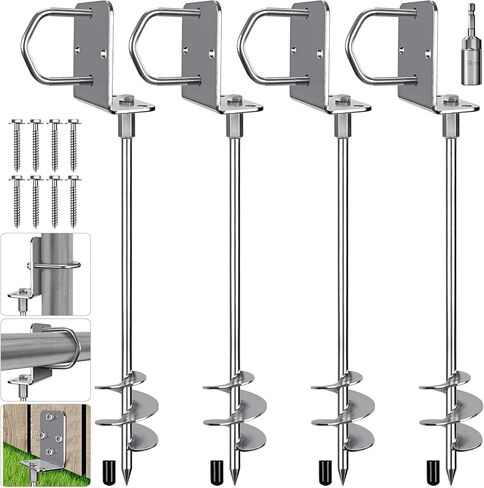 24'' Ground Anchors Heavy Duty, 3" Wider Spiral Trampoline Anchors, Multi-Purpose Screw-in Earth Anchors for Mobile Home, Trampolines, Carports, Swing Sets, Sheds and More in Saudi Arabia