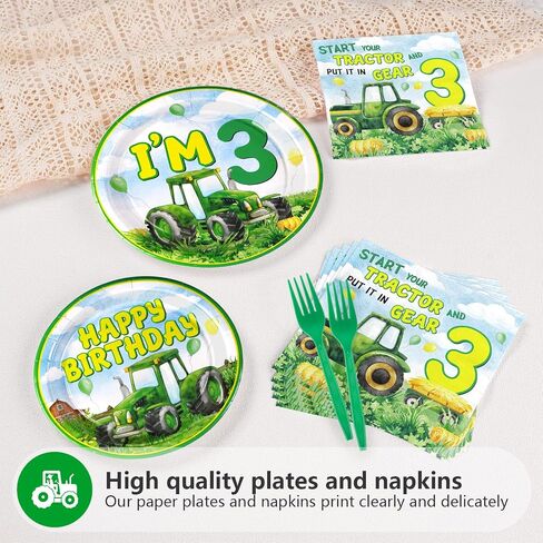 Grencian 96Pcs Tractor Birthday Party Decorations Tractor Birthday Plates and Napkins Disposable Green Tractors Paper Tableware Set for Kids Boys Farm Baby Shower Tractor Lawn Party Supplies Serve 24 in Saudi Arabia