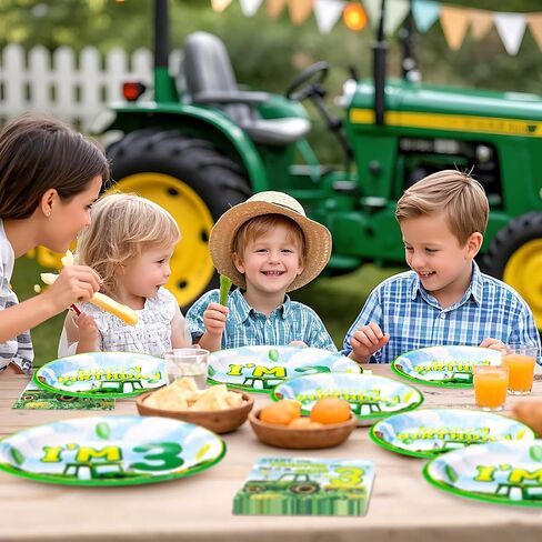 Grencian 96Pcs Tractor Birthday Party Decorations Tractor Birthday Plates and Napkins Disposable Green Tractors Paper Tableware Set for Kids Boys Farm Baby Shower Tractor Lawn Party Supplies Serve 24 in Saudi Arabia