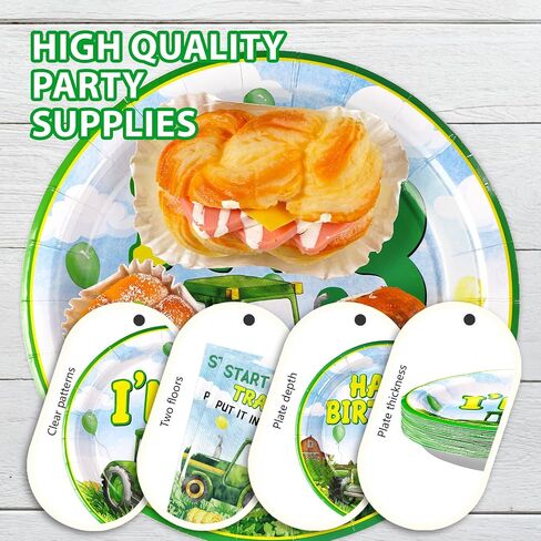 Grencian 96Pcs Tractor Birthday Party Decorations Tractor Birthday Plates and Napkins Disposable Green Tractors Paper Tableware Set for Kids Boys Farm Baby Shower Tractor Lawn Party Supplies Serve 24 in Saudi Arabia