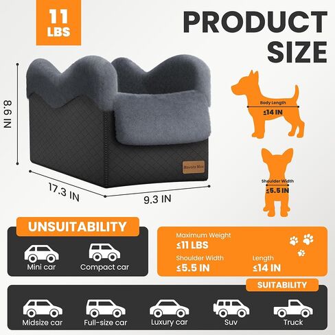محمولة مقعد صغير للكلب للسيارة ، معززة مقعد السيارة بالوحدة الفاخرة في مركز الكلاب مع تشيترات السلامة ، حاملة السفر للحيوانات الأليفة لسيارات الدفع الرباعي ، شاحنة (سوداء/رمادي) in Kuwait