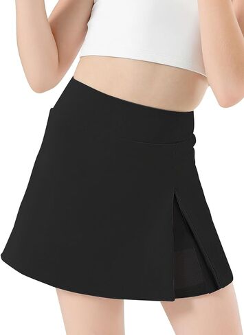 Girls Tennis Skirt with Shorts Pocket, High Waisted Athletic Skort Kids Splicing Mesh A-Line Skirts for Golf Running in Kuwait