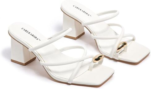 Women's Square Open Toe Heeled Sandals Glossy Material Mules Slip On Low Block Chunky Heeled Sandal on Comfortable Casual Dress Pumps Shoes with Sense of Luxury in Kuwait