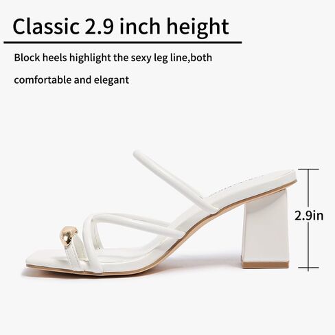 Women's Square Open Toe Heeled Sandals Glossy Material Mules Slip On Low Block Chunky Heeled Sandal on Comfortable Casual Dress Pumps Shoes with Sense of Luxury in Kuwait