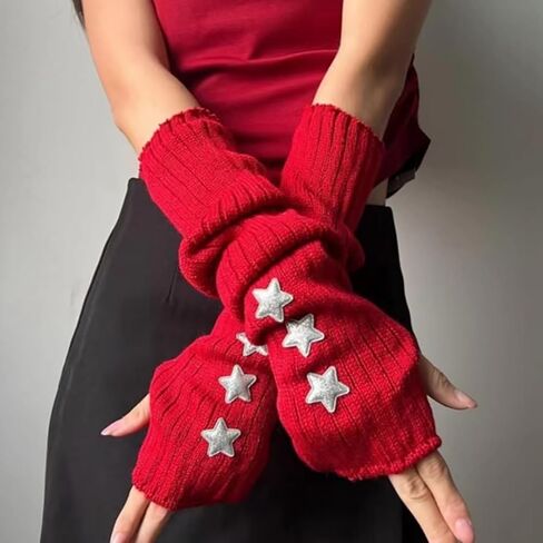 قفازات الجرونج الجمالية على ذراع الذراع - y2k crochet crochet متماسكة قفازات طويلة الأكمام in Kuwait