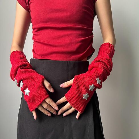 قفازات الجرونج الجمالية على ذراع الذراع - y2k crochet crochet متماسكة قفازات طويلة الأكمام in Kuwait