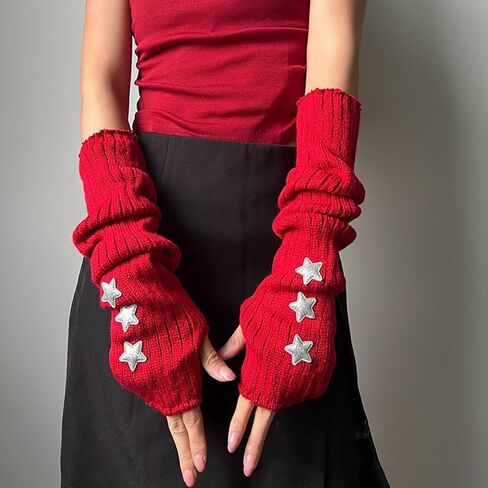 قفازات الجرونج الجمالية على ذراع الذراع - y2k crochet crochet متماسكة قفازات طويلة الأكمام in Kuwait