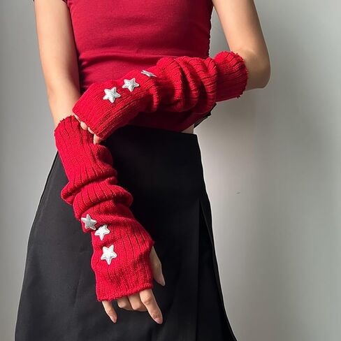 قفازات الجرونج الجمالية على ذراع الذراع - y2k crochet crochet متماسكة قفازات طويلة الأكمام in Kuwait