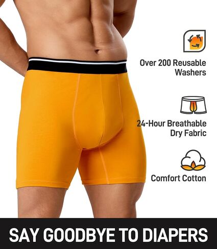 Incontinence Underwear for Men 150ML Absorbent Washable Reusable Cotton Leak Proof Protective Boxer Briefs 3 Pack (Multicolor02, Large) in Saudi Arabia
