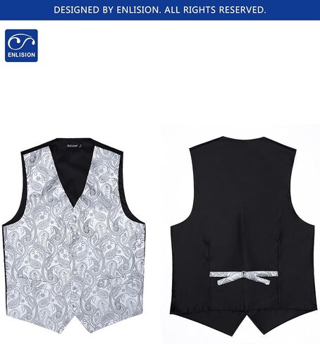 Enlision Mens Vest Tie Set Paisley Vest and Necktie Pocket Square 3pc Formal Dress Waistcoat for Suit or Tuxedo in Kuwait