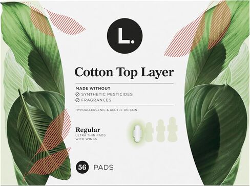 L. Ultra Thin Pads for Women, Regular Absorbency, Organic Cotton Top Layer, Unscented Pads with Wings, 56 CT in Saudi Arabia