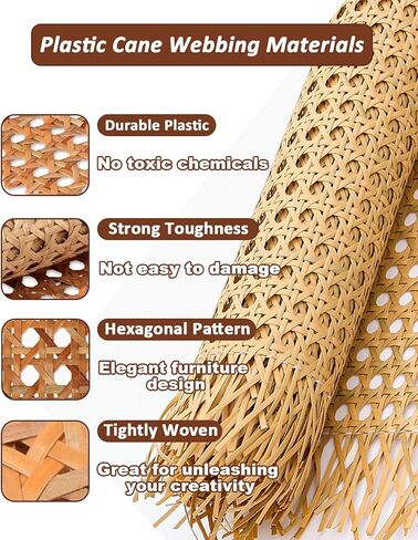 APMOE 16" W Natural Cane Webbing - 60" L Hexagon Rattan Roll Material Fabric Sheets for DIY - Woven Open Mesh Caning for Furniture Chairs Basket Cabinet Repair Supplies in Kuwait
