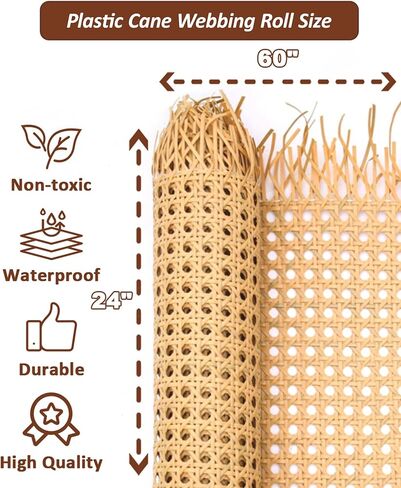 APMOE 16" W Natural Cane Webbing - 60" L Hexagon Rattan Roll Material Fabric Sheets for DIY - Woven Open Mesh Caning for Furniture Chairs Basket Cabinet Repair Supplies in Kuwait