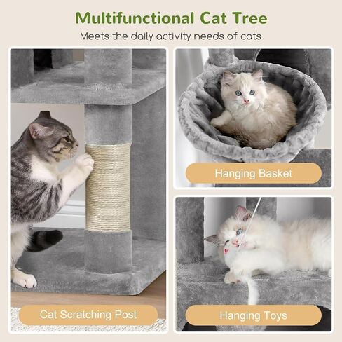 F66 Corner Cat Tree 66 بوصة برج التسلق متعدد المستويات Kitty Cats Cat Tower لقطط متعددة داخلية مع منصة كبيرة ، 3 كهوف القط ، رمادي داكن in Kuwait