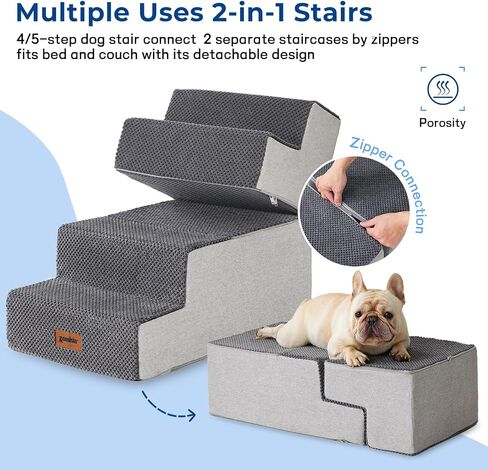 Dog Steps for Couch - Pet Stairs for Small Dogs and Cats, Dog Steps with Non-Slip Bottom Grey 3 Steps, Grey in Kuwait