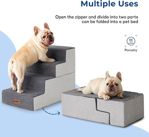 Dog Steps for Couch - Pet Stairs for Small Dogs and Cats, Dog Steps with Non-Slip Bottom Grey 3 Steps, Grey in Kuwait