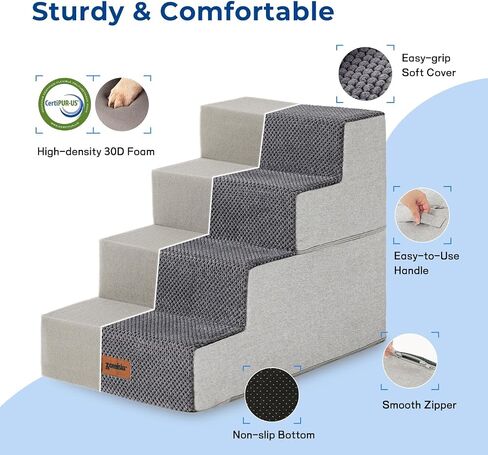 Dog Steps for Couch - Pet Stairs for Small Dogs and Cats, Dog Steps with Non-Slip Bottom Grey 3 Steps, Grey in Kuwait