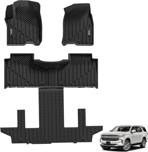 3W Floor Mats & Cargo Liner Fit for 2021 2022 2023 2024 2025 Chevy Tahoe/GMC Yukon/Cadillac Escalade 7 Seat, TPE All Weather Custom Fit Car Accessories Heavy Duty Rubber Full Set Trunk Mats in Kuwait