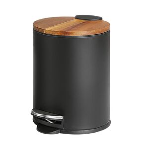 غطاء SunnyPoint Acacia سعة 3 لتر / 0.8 جالون سلة مهملات مستديرة مع دلو داخلي بلاستيكي؛ الحمام والمكتب والمطبخ وغرفة النوم خطوة بخطوة وإغلاق بطيء (BLK) in Kuwait